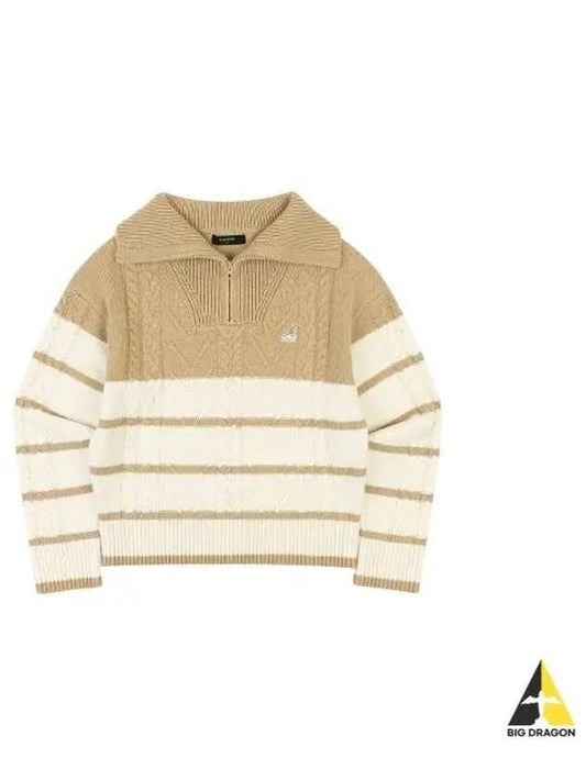 Women s Striped Half Zip Sweater 1875 Beige - KANGOL - BALAAN 1