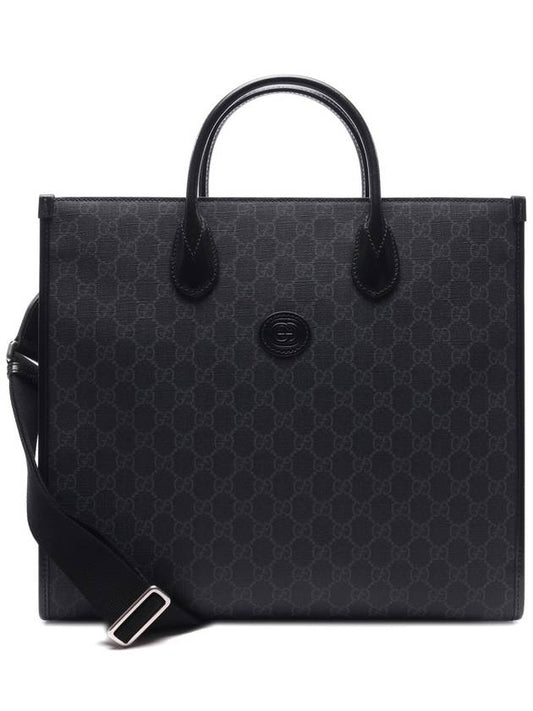 Men's Interlocking G Medium Tote Bag Black - GUCCI - BALAAN.