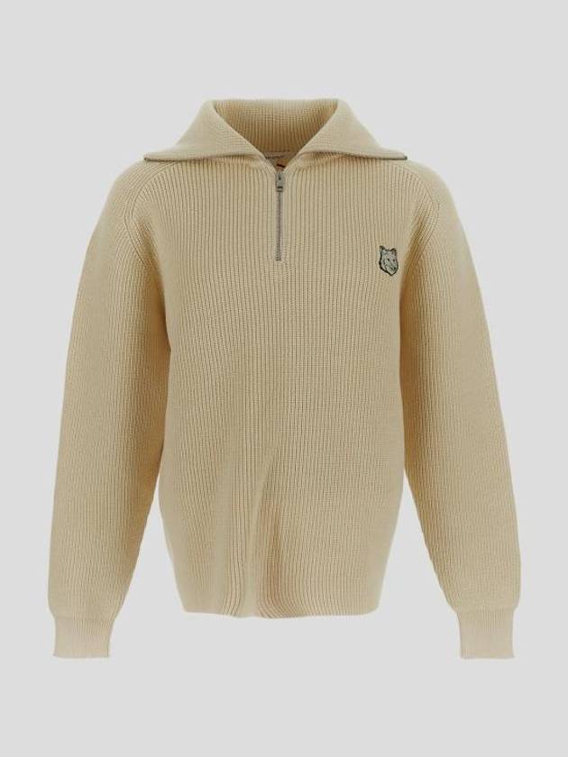 Bold Fox Head Patch Half Zip Knit Top Ivory - MAISON KITSUNE - BALAAN 1