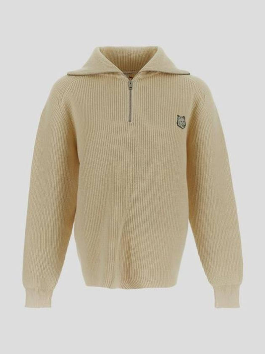 Bold Fox Head Patch Half Zip Knit Top Ivory - MAISON KITSUNE - BALAAN 1