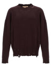 Embroided Logo Distressed Knit Top Dark Raisin - MARNI - BALAAN 1