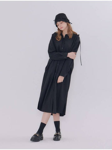 Ribbon Shirt Rayon Long Dress Black - METAPHER - BALAAN 1