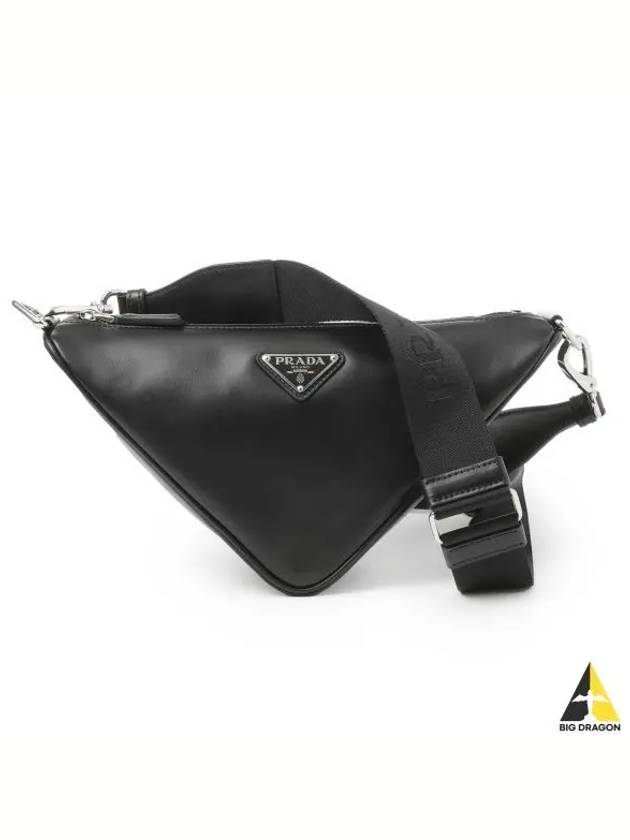 Triangle Logo Leather Cross Bag Black - PRADA - BALAAN 2