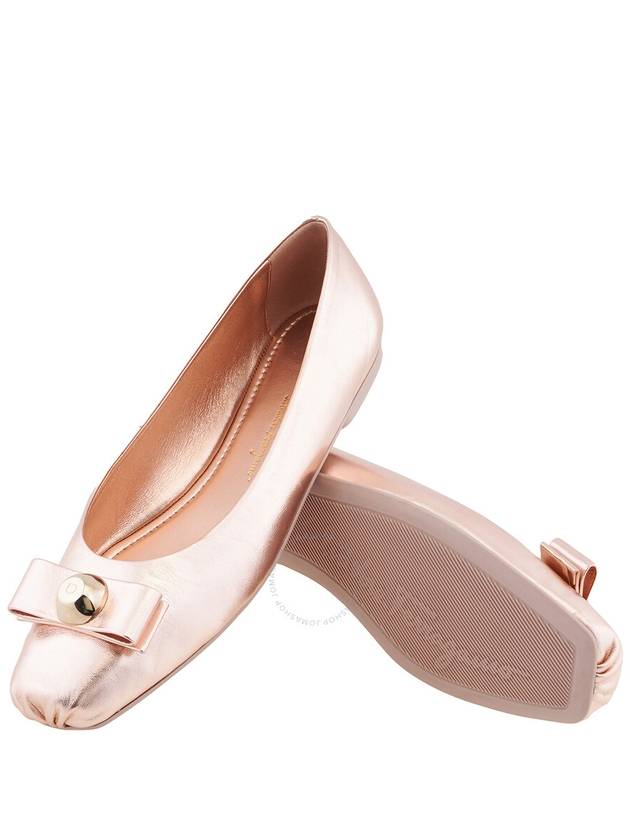 Salvatore Women's Metallic Leather Vara Bow Ballet Flats Beige - SALVATORE FERRAGAMO - BALAAN 3