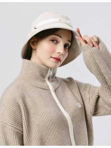 Wool Angora Ribbon Decorated Corduroy Beige Bucket Hat DO6232AH92 1 - DOYOUKNOWMC GOLF WEAR - BALAAN 1