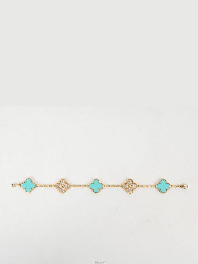 Van Cleef Arpels Vintage Alhambra Bracelet 5 Motif Yellow Gold Turquoise Diamond 74587 - VANCLEEFARPELS - BALAAN 2