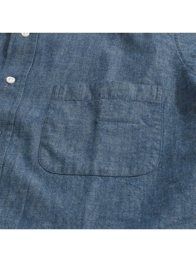 Men's Diagonal Shambray Print Name tag Straight Fit Long Sleeve Shirt Blue - THOM BROWNE - BALAAN 7