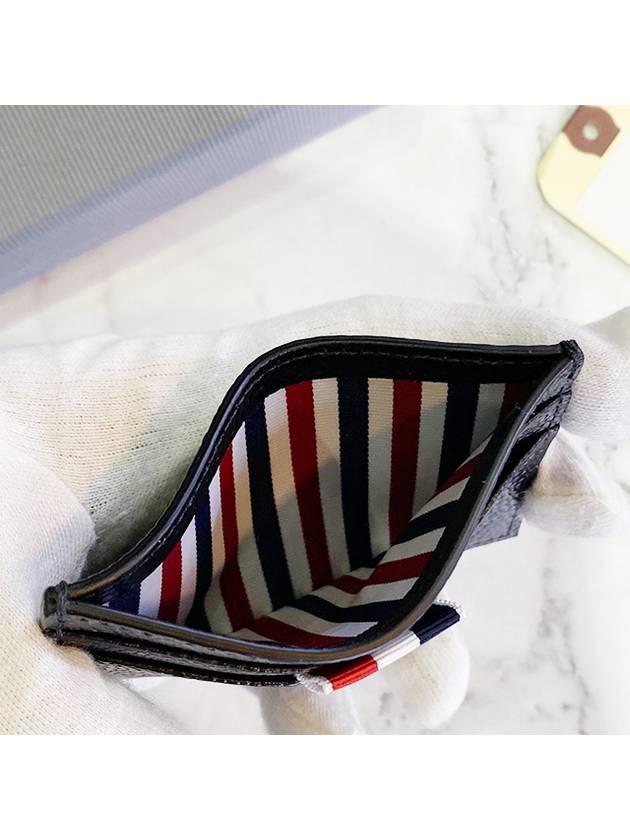 Stripe Note Compartment Pebble Grain Leather Card Wallet Black - THOM BROWNE - BALAAN 6