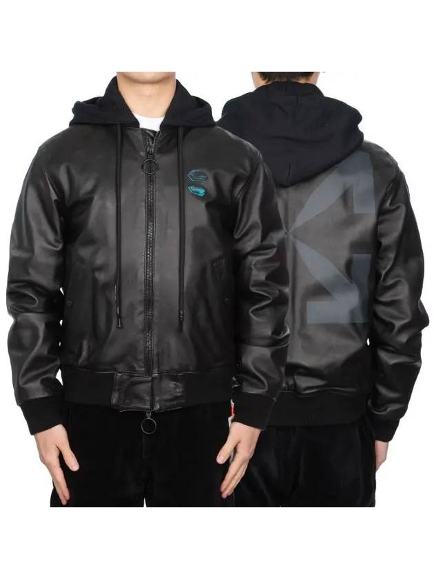 Back Logo Leather Hooded Bomber Jacket Black - OFF WHITE - BALAAN 2