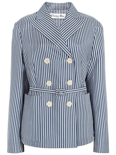 Double Breasted Striped Blazer Jacket Blue - DIOR - BALAAN 2