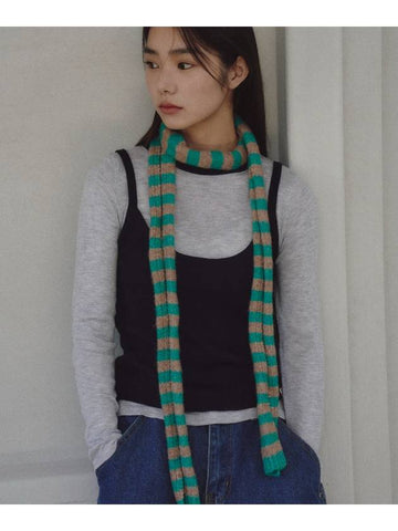 Striped tie knit muffler Green - THE GREEN LAB - BALAAN 1