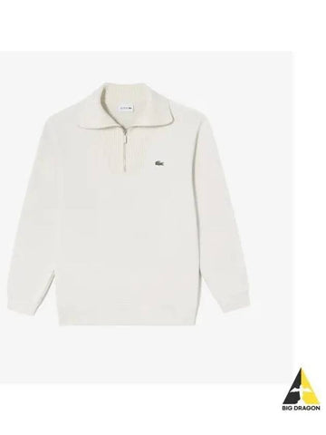 Men s half zip wide collar sweatshirt cream - LACOSTE - BALAAN 1