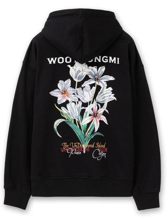 Wooyoungmi Men'S Flower Back Logo Cotton Hooded Black - WOOYOUNGMI - BALAAN 1