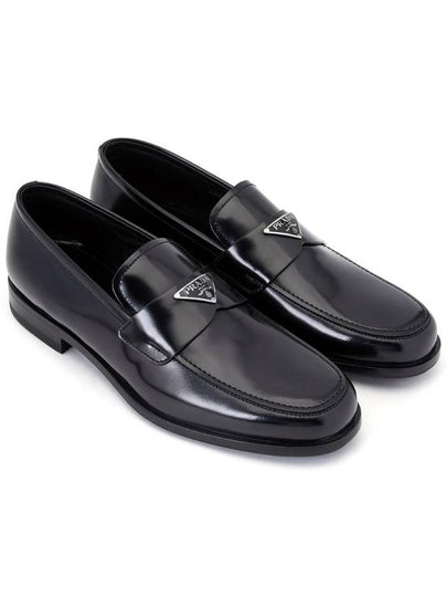 Men's Triangle Logo Leather Loafers Black - PRADA - BALAAN 2