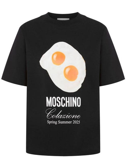 Egg Logo Print Cotton Short Sleeve T-Shirt Black - MOSCHINO - BALAAN 2