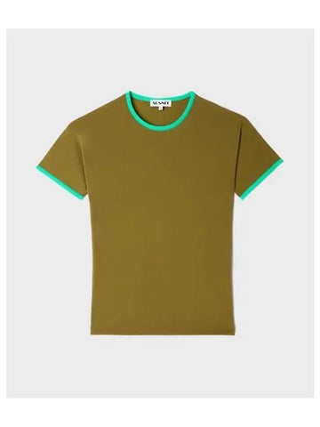 WOMEN S STRETCH T SHIRT OLIVE GREEN STRETCHY SHORTSLEEVE TOP - SUNNEI - BALAAN 1