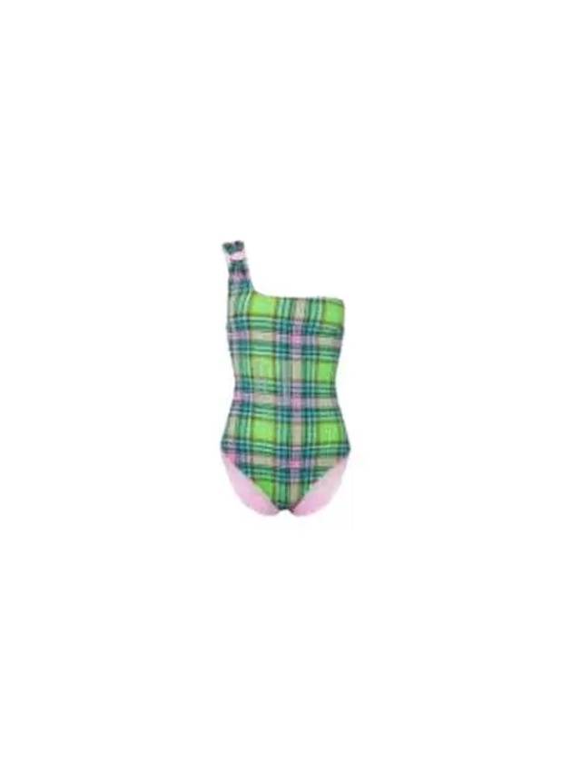 Women's Plaid Check Bottom One Shoulder One-Piece Swimsuit Green - GANNI - BALAAN 2