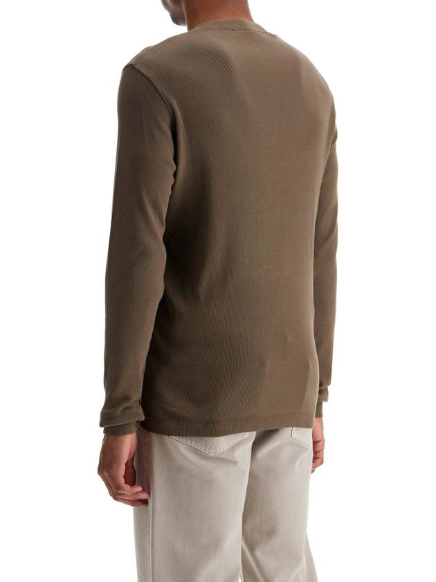 henley t-shirt in moss green modal cotton with mother-of-pearl buttons - TOM FORD - BALAAN 3