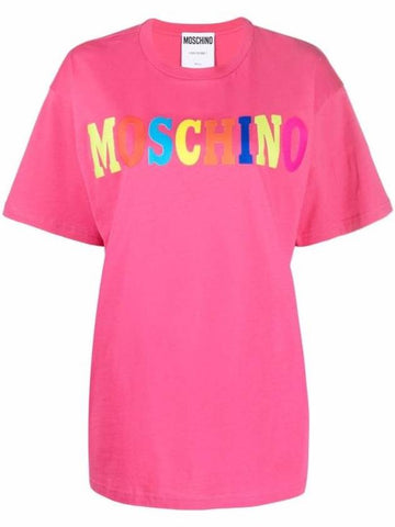 Logo Crew Neck Short Sleeve T-Shirt Pink - MOSCHINO - BALAAN 1