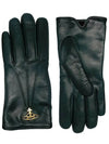 Leather Gloves Lambskin Green Dark Green Green ORB Gold Logo Gloves 8202002BU L0023 M405 - VIVIENNE WESTWOOD - BALAAN 1