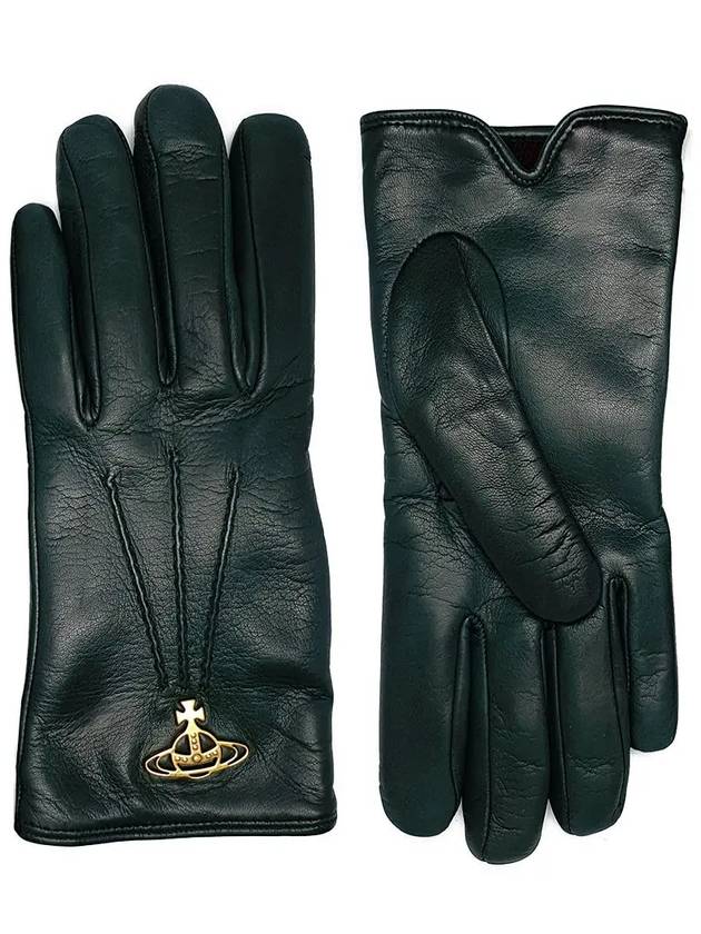 Leather Gloves Lambskin Green Dark Green Green ORB Gold Logo Gloves 8202002BU L0023 M405 - VIVIENNE WESTWOOD - BALAAN 2