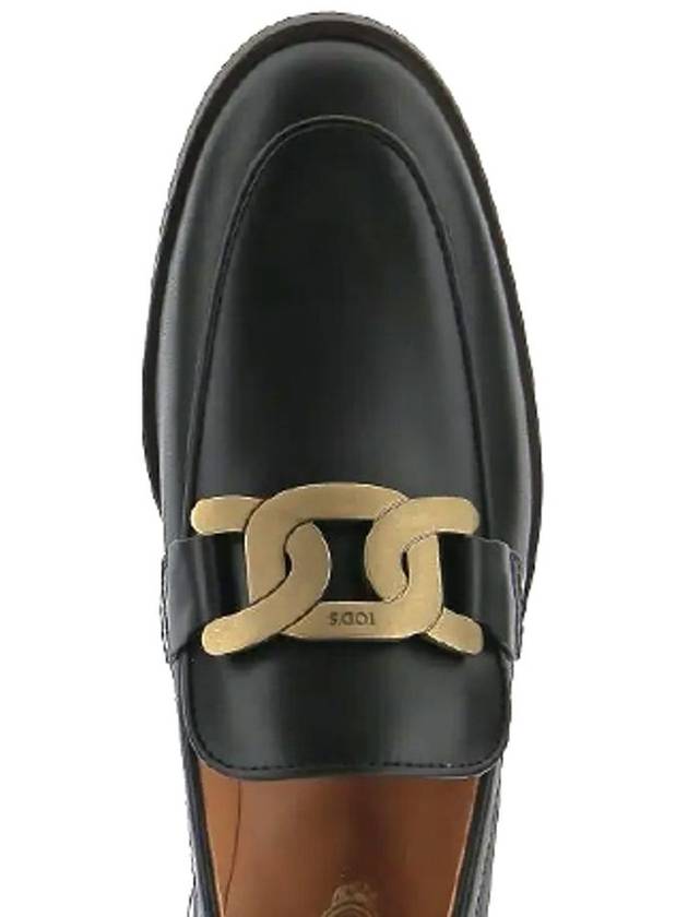 Women's Gold Logo Chain Leather Loafers Black - TOD'S - BALAAN 8