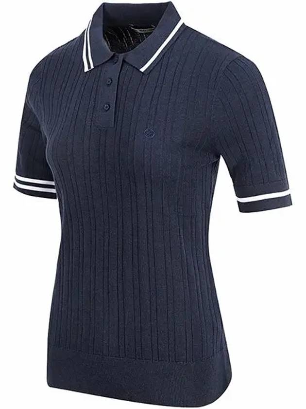 Women's Rib Cotton Short Sleeve Polo Shirt Navy - G/FORE - BALAAN 3