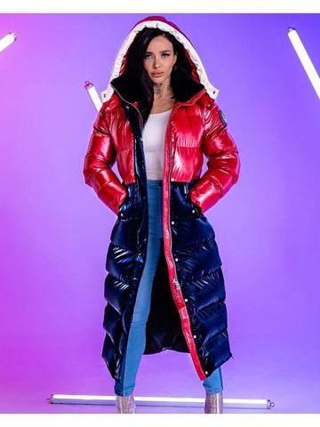 Women's Paradise Red White Blue Full Padding Women's Paradise Red White Blue Long Coat WPW009RWB22 - WOODPECKER - BALAAN 1