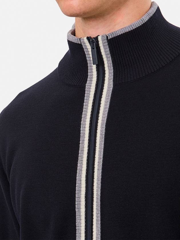 Zipper Stripe Detail Wool Cardigan Navy - THOM BROWNE - BALAAN 5