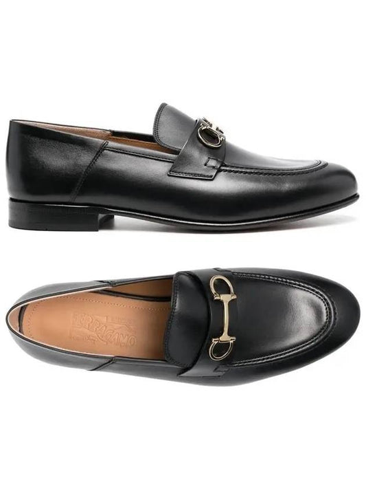 24SS Ottone silver-plated double Gancini loafer black 0758468 - SALVATORE FERRAGAMO - BALAAN 1