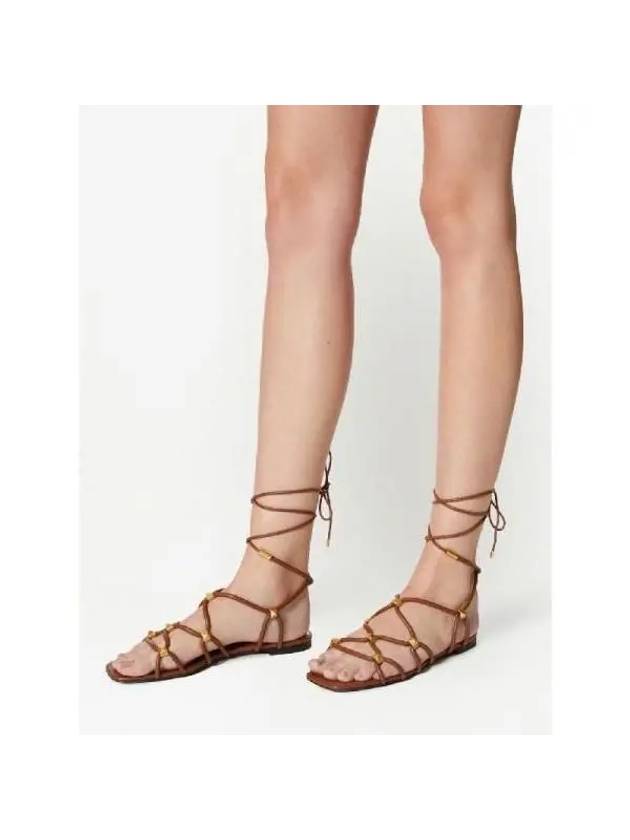 Women's Rockstud Net Lace Up Sandals Brown - VALENTINO - BALAAN 5