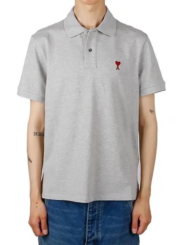 Men's Heart Logo Polo Shirt Grey - AMI - BALAAN 2