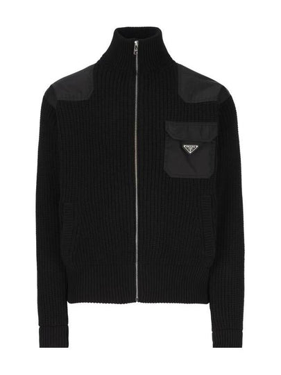 Wool cashmere zip up cardigan black - PRADA - BALAAN 2