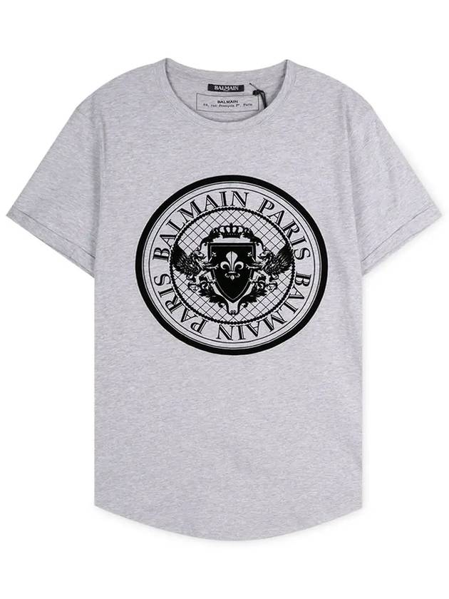 Coin Logo Print Short Sleeve T-Shirt Grey - BALMAIN - BALAAN 4