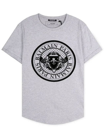 Coin Logo Print Short Sleeve T-Shirt Grey - BALMAIN - BALAAN 2