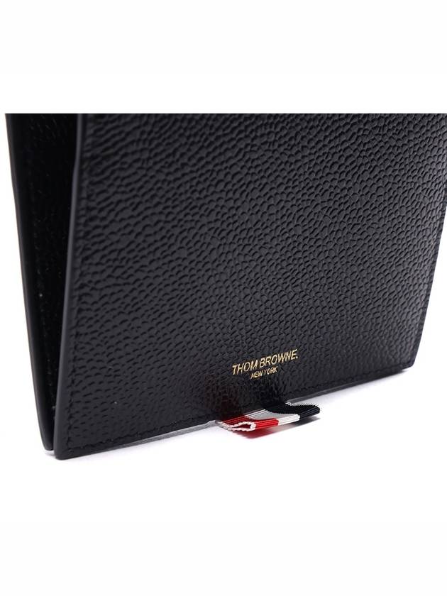 Pebble Calfskin Leather Card Holder With Strap Black - THOM BROWNE - BALAAN 7