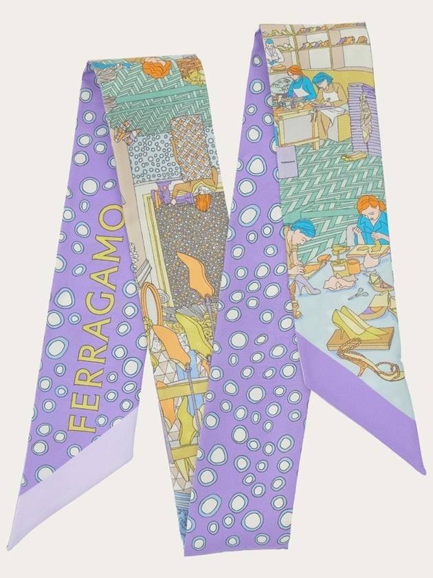 Atelier Print Mini Silk Scarf Lavender - SALVATORE FERRAGAMO - BALAAN 3