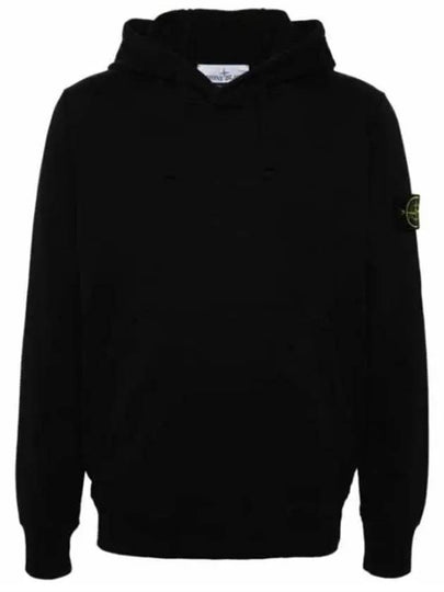 Organic Cotton Fleece Drawstring Hoodie Black - STONE ISLAND - BALAAN 2