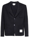 Men's 4 Bar Seesucker Loopback 4 Bar Sack Cardigan Navy - THOM BROWNE - BALAAN 2