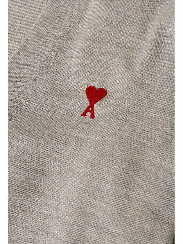 Red Heart Logo Merino Wool Cardigan Beige - AMI - BALAAN 3