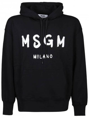 Milano Brushed Logo Cotton Hoodie Black - MSGM - BALAAN 1