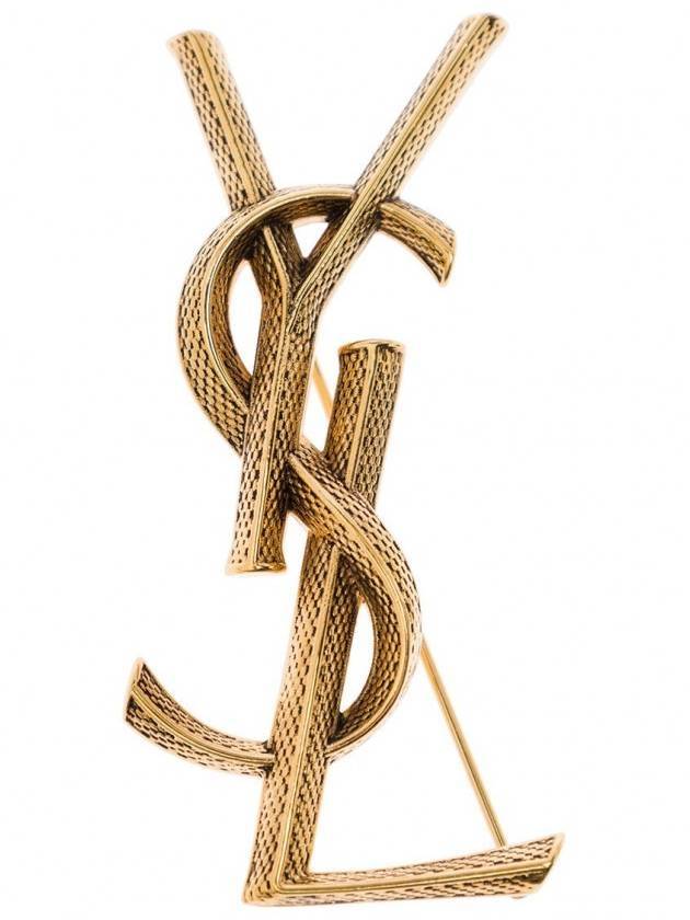 Snake Textured Monogram Brooch Gold - SAINT LAURENT - BALAAN 1