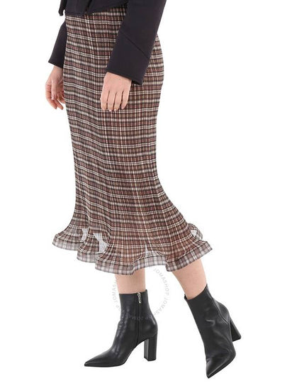 Burberry Ladies Mahogany Check Plisse Ruffle Detail Skirt, Brand Size 8 (US Size 6) - BURBERRY - BALAAN 2