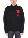 Heart Logo Knit Turtleneck Black - AMI - BALAAN 4