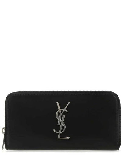 Monogram Silver Logo Zip Around Long Wallet Black - SAINT LAURENT - BALAAN 2