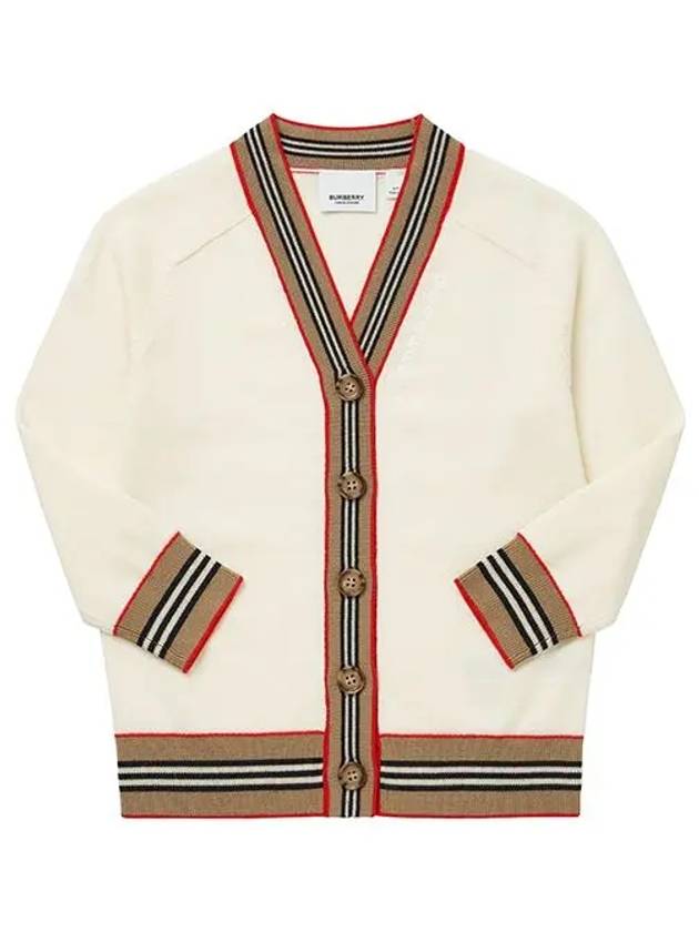 Kids Icon Stripe Trim Wool Cardigan Ivory - BURBERRY - BALAAN 3