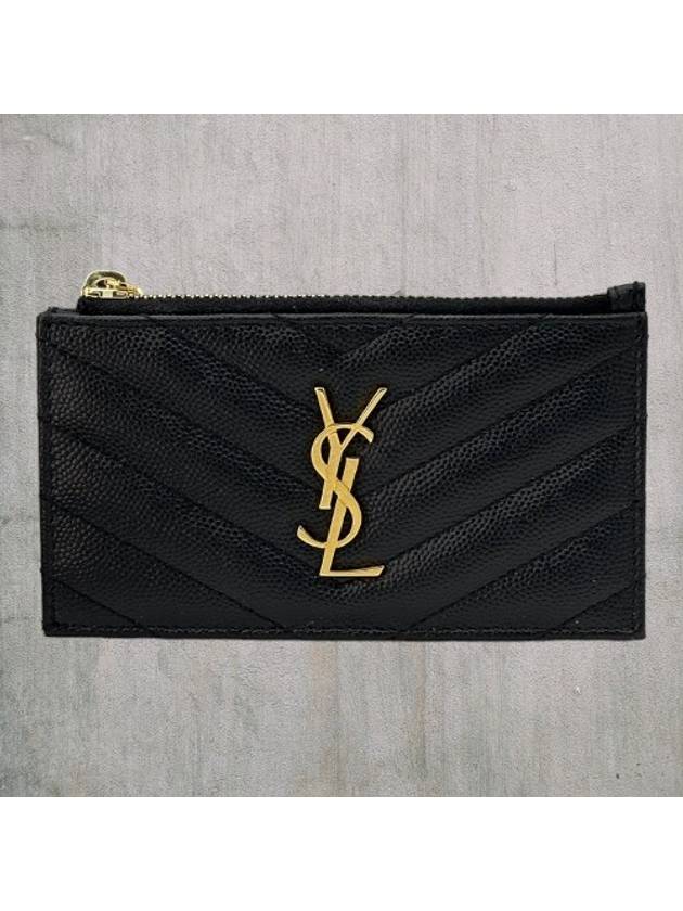 Monogram Fragment Zipper Card Wallet Black - SAINT LAURENT - BALAAN 2