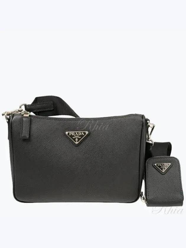 triangle logo leather shoulder bag black - PRADA - BALAAN 2