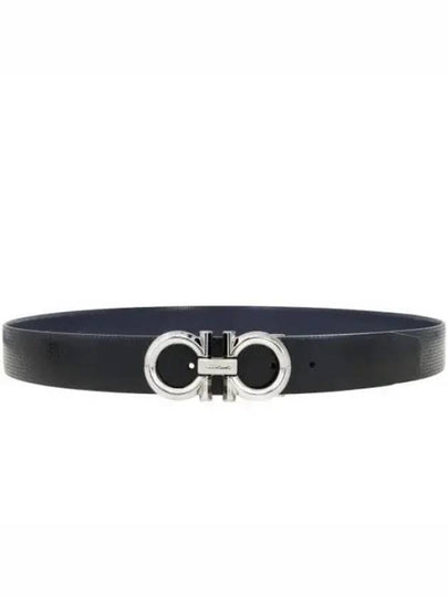 Gancini Buckle Reversible Leather Belt Navy Black - SALVATORE FERRAGAMO - BALAAN 2