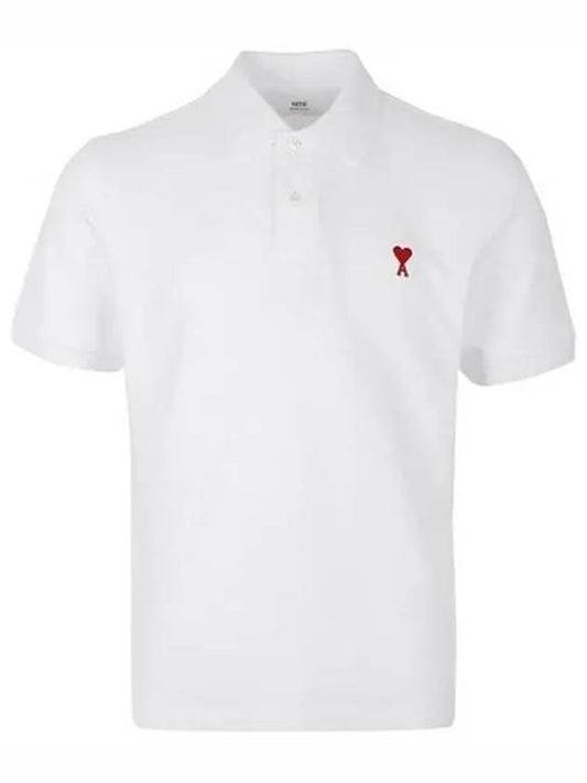 Small Heart Logo Polo Shirt White - AMI - BALAAN 2